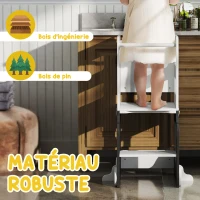 AIYAPLAY Tour d'observation enfant 4 en 1, tour d'apprentissage, hauts rebords de sécurité, tableau noir/blanc, 58x46x92cm, gris(m-6)