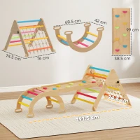 AIYAPLAY 8-in-1 Toddler Climbing Frame, Indoor Play Triangle Set with Slide, Arch and Triangle Ladder, Multicolour(m-3)