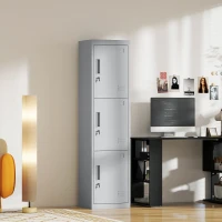 HOMCOM Armadio per Ufficio in Acciaio a 3 Porte Indipendenti con Serratura e 2 Chiavi, 45x38x180 cm, Grigio Chiaro(m-9)