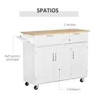 Homcom Carucior Bucatarie Multifunctional cu Sertare & Usi, 121×46×91 cm(m-4)