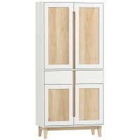 HOMCOM Buffet haut cuisine, armoire de cuisine avec 4 portes, 2 tiroirs et étagères réglables, 80x35x170cm, blanc et chêne