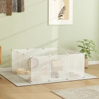 PawHut Enclos parc modulable pour petits animaux 12 panneaux pour lapin, hamster, chiot, cochon 105 x 105 x 45 cm blanc(m-10)