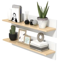 HOMCOM Set 2 Mensole da Parete in Legno, 80x16.5x20 cm, Bianco e color Legno(m-10)