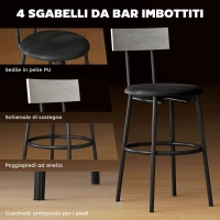 HOMCOM Set Tavolo Alto e 4 Sgabelli da Bar con Schienale e Poggiapiedi in Stile Industriale, Grigio Cemento(m-5)
