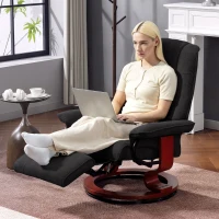 HOMCOM Reclining Swivel Chair, with Footrest - Black(m-8)