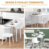HOMCOM Table de salle à manger pliante 2 abattants, table ronde extensible pour 4 personnes, pieds en bois Ø 89 x 73,5 cm, blanc(m-4)