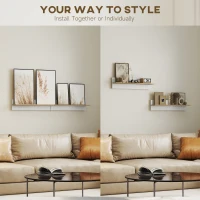 HOMCOM Set 2 Mensole da Parete in Legno, 80x16.5x20 cm, Bianco e color Legno(m-4)