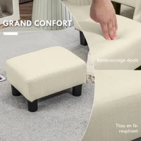 HOMCOM Pouf repose-pied tabouret bas en tissu de lin capacité de charge 110 Kg 40 x 30 x 24 cm beige(m-4)