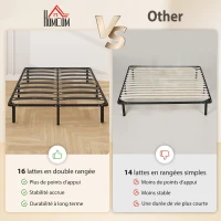 HOMCOM Cadre de lit 160 x 200 cm, lit 2 personnes avec sommier à lattes en bois massif et pied, avec rangement au-dessous, noir(m-4)