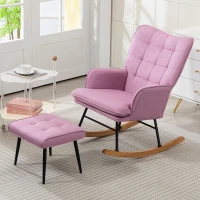 HOMCOM Silla Mecedora con Reposapiés con Cojín Acolchado Reposabrazos Respaldo Alto Patas de Madera Carga 130 kg Rosa(m-8)