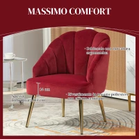 HOMCOM Poltrona in Velluto a Conchiglia Stile Art Deco per Camera e Soggiorno, Acciaio, 63x65x84 cm, Rosso(m-4)
