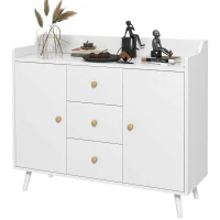 HOMCOM Buffet, meuble de rangement avec 2 portes, 3 tiroirs et pieds en bois massif, style moderne, 90 x 32 x 80 cm, blanc(m-1)