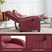HOMCOM Sillón de Masaje Reclinable con Mando a Distancia Bolsillo Lateral y Temporizador Tapizado en PU 68x88x98cm Rojo Burdeos(m-7)