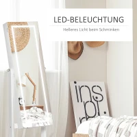 HOMCOM Schmuckschrank mit LED Spiegelschrank Schmuckregal Schmuckorganizer Standspiegel mit 4 Ablagen 46 x 36,5 x 151,5 cm(m-6)