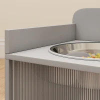 PawHut Estación de alimentación elevada con 2 cuencos y armario, MDF, acero inoxidable, motivo de hueso, gris(m-4)