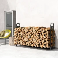 Outsunny Leñero Exterior Metálico de Chimenea con Patas Extra Reforzadas y Diseño Recortado de Fogata Carga 300 kg Negro(m-7)