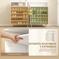 HOMCOM Zapatero Entrada Recibidor con 2 Puertas Estantes Ajustables y Compartimento Abierto 75x35x104 cm Blanco y Natural(m-5)