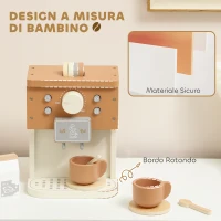AIYAPLAY Set Macchina del Caffè Giocattolo in Legno per Bambini da 3 Anni con Accessori, Marrone(m-5)