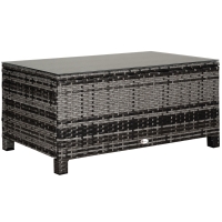 Outsunny PE Rattan Garden Coffee Table, with Glass Table Top - Grey