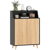 HOMCOM Sapateira para Entrada com Prateleiras Ajustáveis para 15 Pares de Sapatos 75x35x104 cm Preto e Madeira(m-7)