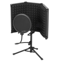 HOMCOM Studio Microphone Isolation Shield with Pop Filter and Tripod Stand, Foldable Adjustable Recording Studio Equipment, 3-Panel High Density Absorbent Foam Shield with 3/8" Threaded Mount, Black(m-11)