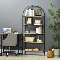 HOMCOM Bibliothèque étagère à 5 niveaux meuble de rangement arrondie style industriel 80 x 28 x 179 cm naturel noir(m-10)