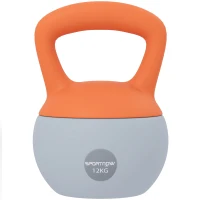 SPORTNOW Pesa Rusa 12 kg Kettlebell Relleno de Arena Metálica Mango Antideslizante para Casa 21x21x30 cm Naranja y Gris(m-10)