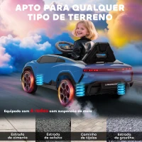 AIYAPLAY Carro Elétrico para Crianças 12V com Motor Duplo Rodas com Suspensão Faróis Música USB 101,5x49x43 cm Azul(m-9)