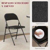 HOMCOM Juego de 4 Sillas Plegables Acolchadas con Respaldo y Estructura de Acero para Salón Comedor Cocina 45x46x78 cm Negro(m-4)
