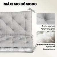 Outsunny Cojín para Banco de Jardín con Respaldo Relleno Grueso y Cintas de Sujeción para Interior y Exterior 150x98x8 cm Gris(m-5)