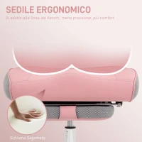 HOMCOM Sedia da Ufficio Ergonomica Rinforzata con Braccioli Regolabili, Poggiapiedi e Poggiatesta, Rosa(m-4)