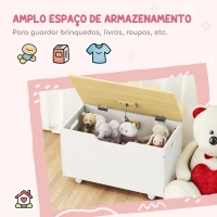 AIYAPLAY Baú de Brinquedos com Rodas com Tampa Abatível e Dobradiça de Segurança Desenho de Nuvem  59x30x53 cm Branco e Madeira(m-5)