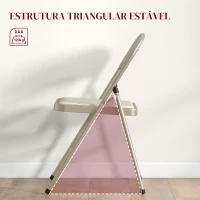 HOMCOM Conjunto de 4 Cadeiras Dobráveis com Encosto e Assento Acolchoado em Linho Sintético e Estrutura em Aço 45x46x78 cm Bege(m-5)