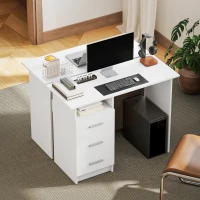 HOMCOM Scrivania Moderna in Legno con 3 Cassetti e Ripiano Aperto, 100x40x75 cm, Bianca e Marrone(m-6)