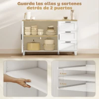 HOMCOM Aparador para Salón Moderno con 2 Puertas 3 Cajones Estante Ajustable para Comedor Entrada 120x38x76 cm Blanco(m-4)