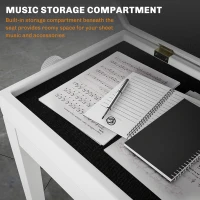 Scaun de Pian HOMCOM Reglabil cu Compartiment de Depozitare și Scaun Imbunătățit, 54.5x33x48-58 cm, Alb(m-5)