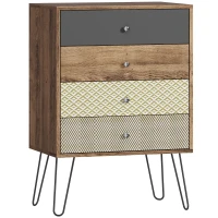 HOMCOM Cómoda 4 Gavetas Cómoda para Quarto com Pés em Forma de V de Aço Estilo Boémio 60x39x86 cm Multicor(m-1)