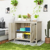 Outsunny Holz-Gartenschrank, Gartenschrank mit Regalen und Doppeltüren, 110 x 60 x 88,5 cm, Naturholz(m-5)