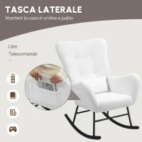 HOMCOM Sedia a Dondolo, Rivestimento in Peluche, Cuscino Lombare, Antiscivolo, fino a 120 kg, Bianco(m-6)