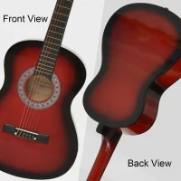HOMCOM 36" 3/4 Beginner Acoustic Guitar Set, with Protective Case, Red(m-6)