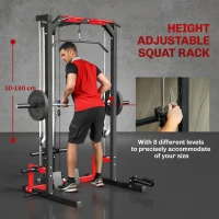 SPORTNOW Cable Crossover Machine, Multi-Function Power Rack with Pull Up Bar, Lat Pull Down System, Squat Rack, Barbell Bar(m-6)