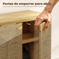 HOMCOM Aparador Boémio de 2 Portas com Corda Tecida à Mão Prateleira Ajustável Abertura por Pressão 60x40x78 cm Carvalho(m-6)