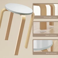 HOMCOM Set 4 Sgabelli Rotondi Impilabili in Legno Grigio, Ø40x45 cm(m-6)