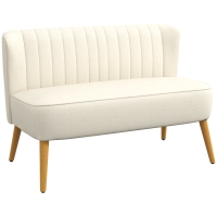 HOMCOM 2-Seater Sofa, Linen-Look Fabric Living Room Sofa, Padded Seat and Rubberwood Legs, 117x56.5x77 cm, Cream
