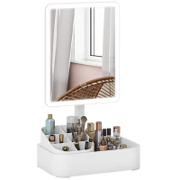 HOMCOM Miroir maquillage éclairé rechargeable 180° pivotant Miroir cosmétique LED à 2 modes d'éclairage, Blanc(m-1)