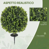 HOMCOM Set 2 Piante Artificiali di Bosso da 40 cm con Picchetto Integrato per Interno ed Esterno, Verde(m-4)