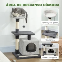 PawHut Árbol Rascador para Gatos 85 cm con Plataformas Cueva Postes Rascadores Tapete de Sisal Bolas Gris Claro y Negro(m-5)