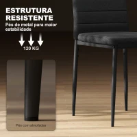 HOMCOM Conjunto de 6 Cadeiras de Sala de Jantar Estofadas em Linho com Pernas em Metal Cadeiras Modernas para Cozinha Quarto Suporta até 120 kg 41x50x97 cm Preto(m-4)