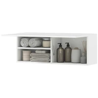 HOMCOM Badkamerkast Hangkast Wandkast met naar boven klappende deur, gasveer, legplank 80 x 25 x 30 cm Wit(m-10)