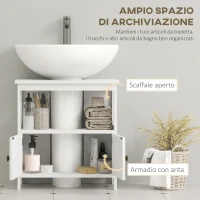 kleankin Mobile Sottolavabo con Ripiano e Armadietto, Intaglio e U e 2 Ante, 60x30x60 cm, Bianco(m-5)
